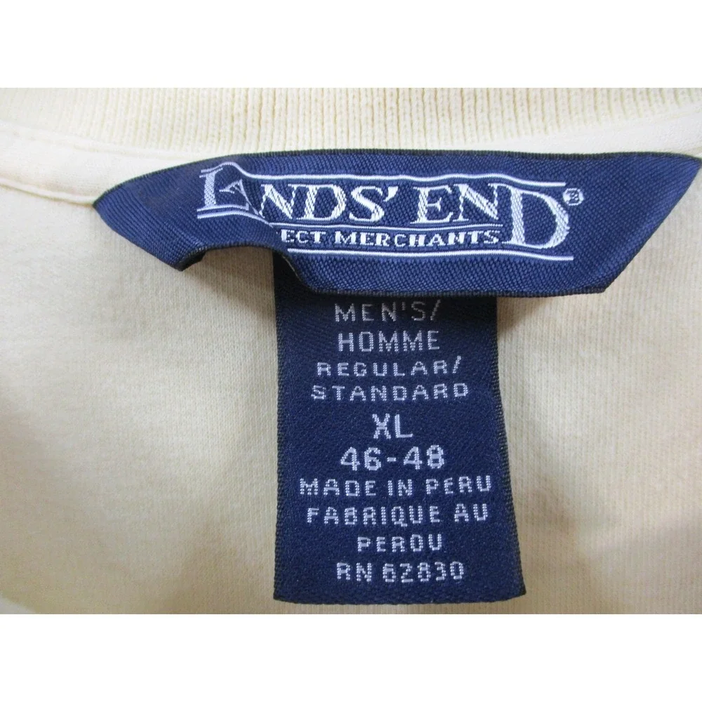 Lands End Men Polo Shirt XL 46-48 Yellow Short Sleeve Shadow Stripe Cotton Blend